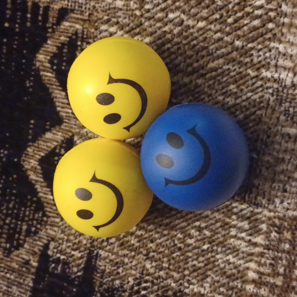 4/$40 Smiley Face Stress Balls - 2 Yellow & 1 Blue